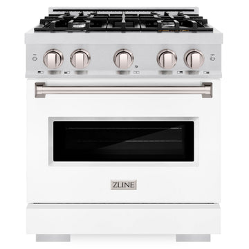ZLINE 30 in. Classic Gas Range, 4.2 cu. ft. Convection Gas Oven, 4 Burners, Satin Stainless Steel with White Matte Door (CGRS-WM-30)
