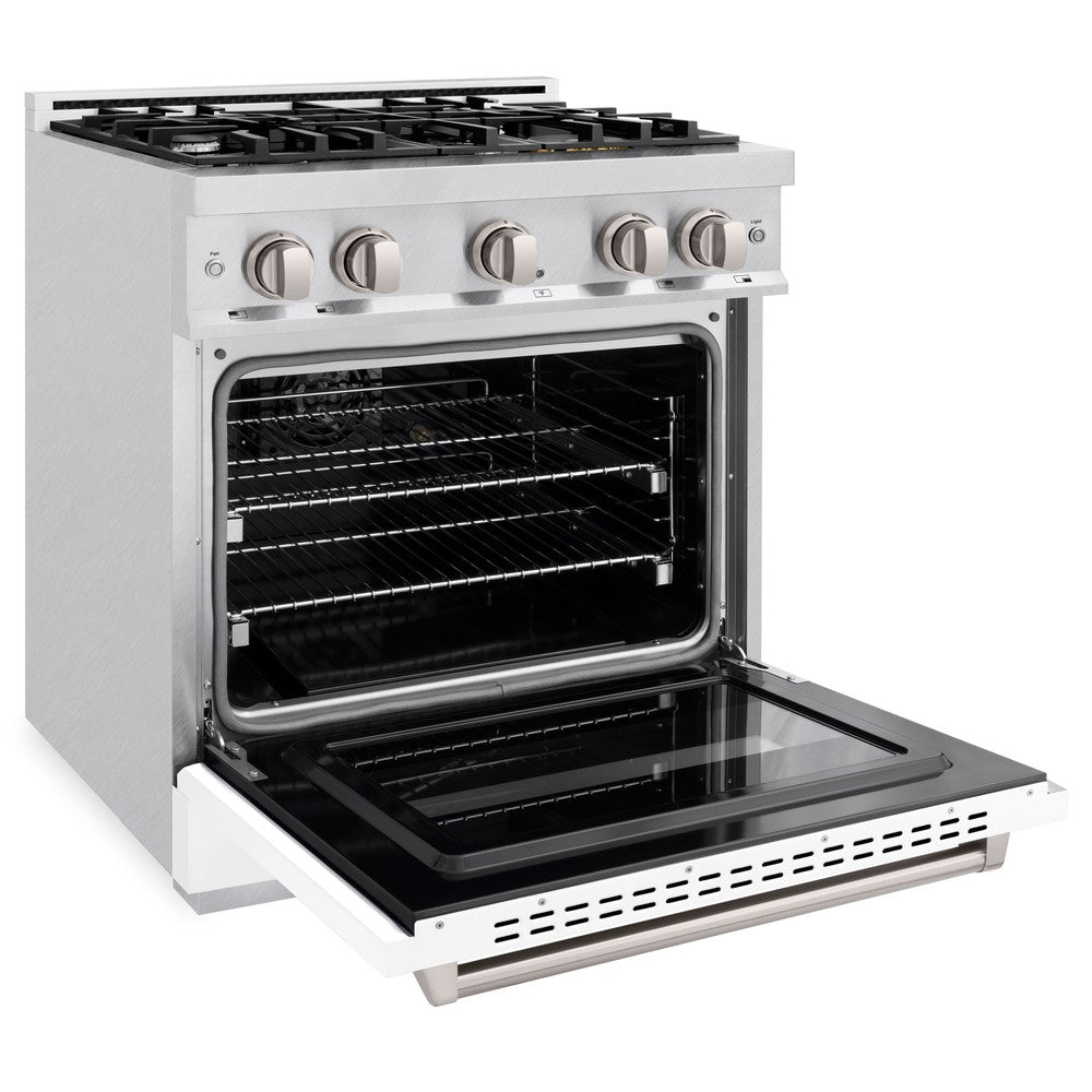 ZLINE 30 in. Classic Gas Range, 4.2 cu. ft. Convection Gas Oven, 4 Burners, Satin Stainless Steel with White Matte Door (CGRS-WM-30)