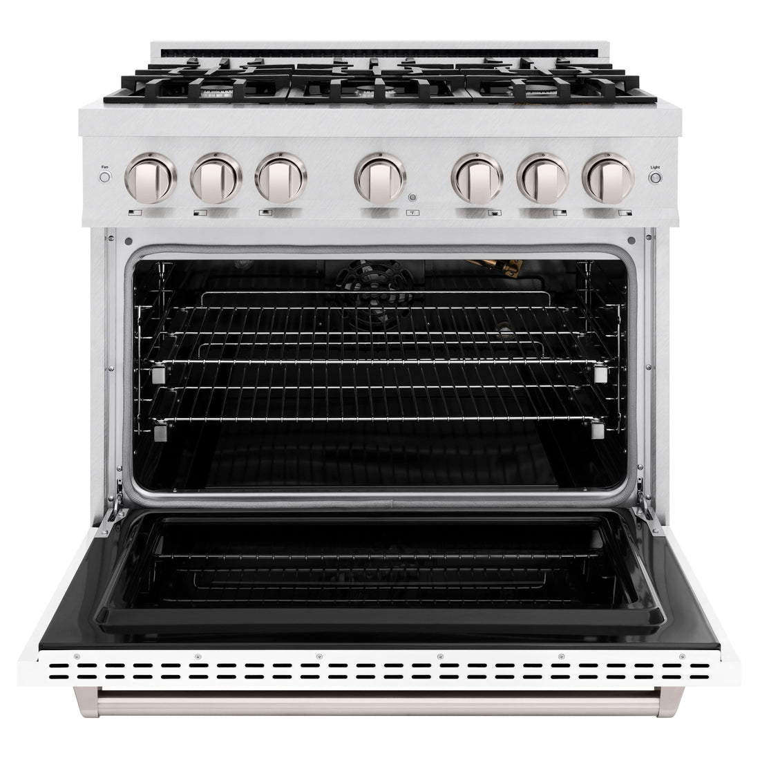 ZLINE 36 in. Gas Range 5.2 cu. ft. – 6 Burner Cooktop, Convection Gas Oven, Satin Stainless Steel, White Matte Door (CGRS-WM-36)