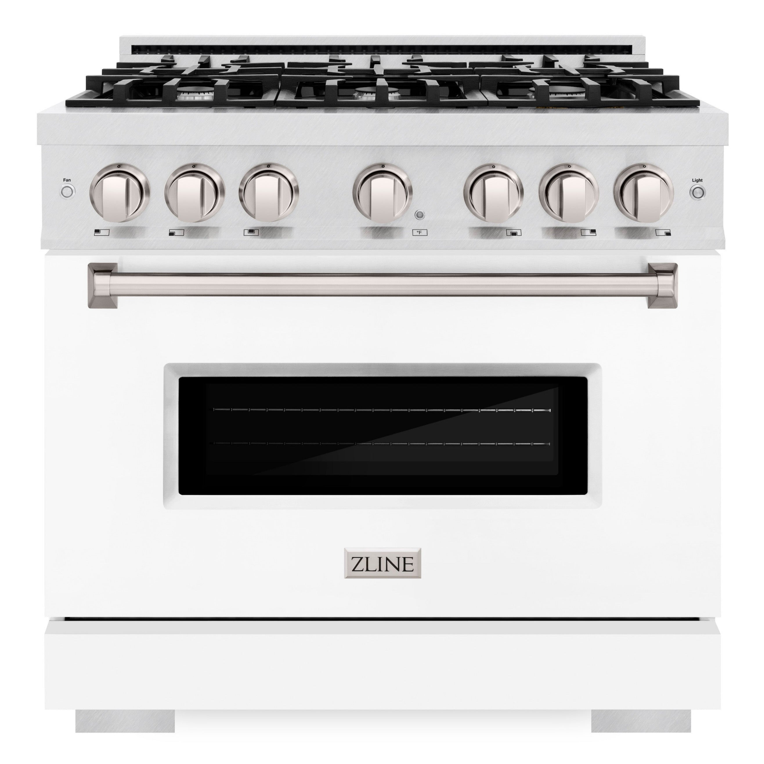 ZLINE 36 in. Gas Range 5.2 cu. ft. – 6 Burner Cooktop, Convection Gas Oven, Satin Stainless Steel, White Matte Door (CGRS-WM-36)