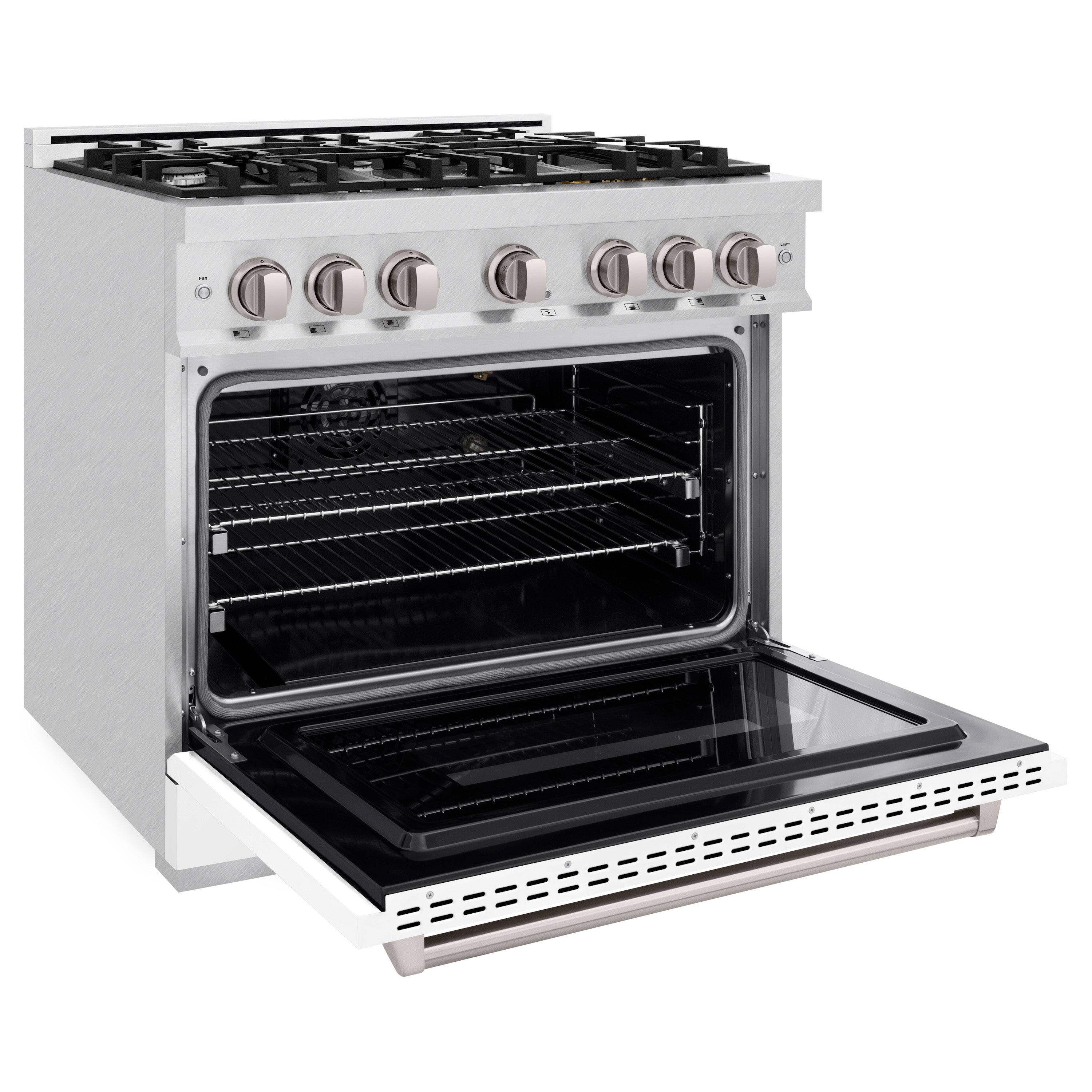 ZLINE 36 in. Gas Range 5.2 cu. ft. – 6 Burner Cooktop, Convection Gas Oven, Satin Stainless Steel, White Matte Door (CGRS-WM-36)