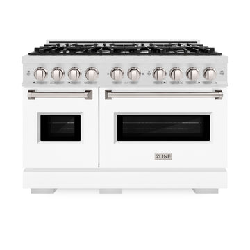 ZLINE 48 in. Gas Range Double Oven 6.7 cu. ft. 8 Burners Satin Stainless Steel with White Matte Doors (CGRS-WM-48)