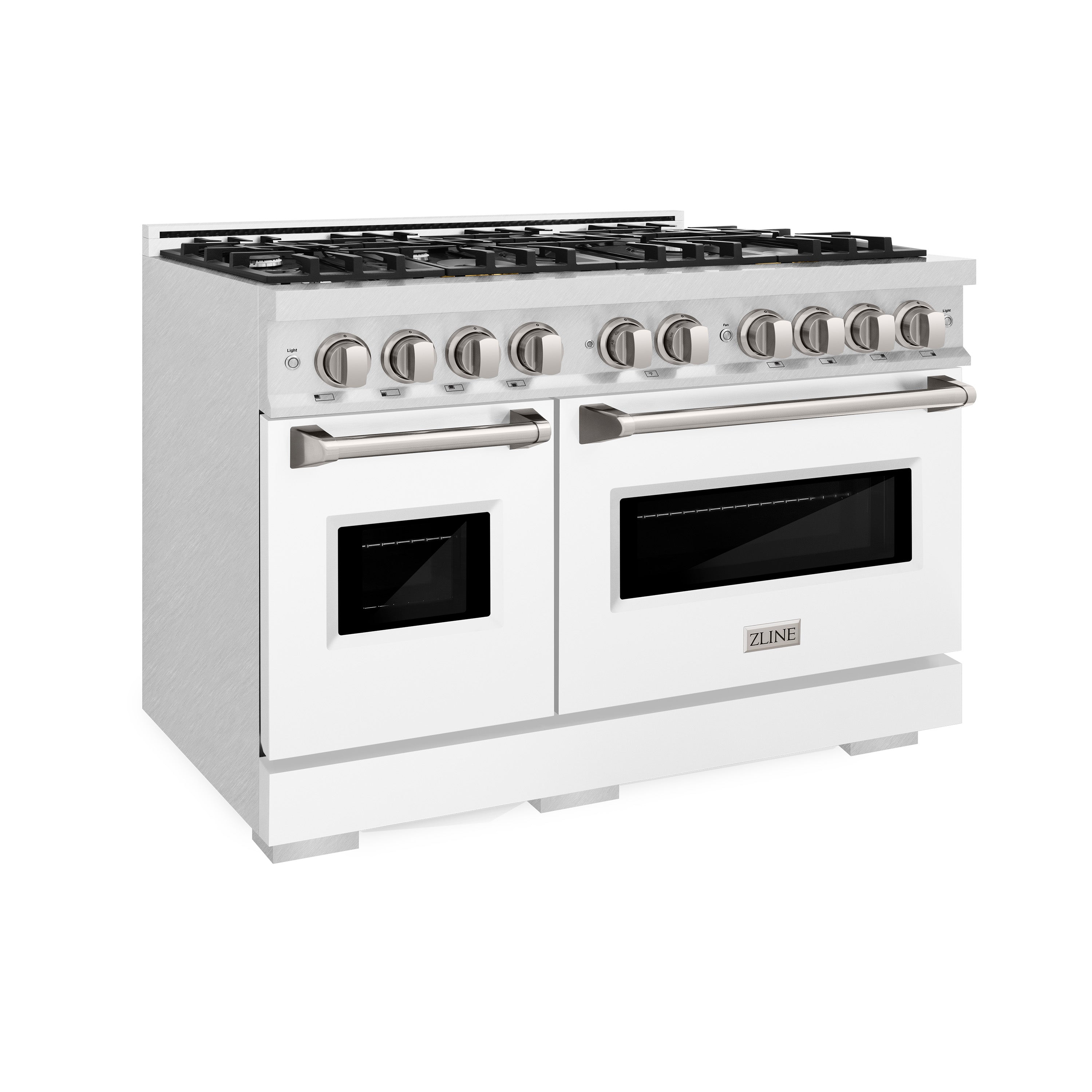 ZLINE 48 in. Gas Range Double Oven 6.7 cu. ft. 8 Burners Satin Stainless Steel with White Matte Doors (CGRS-WM-48)
