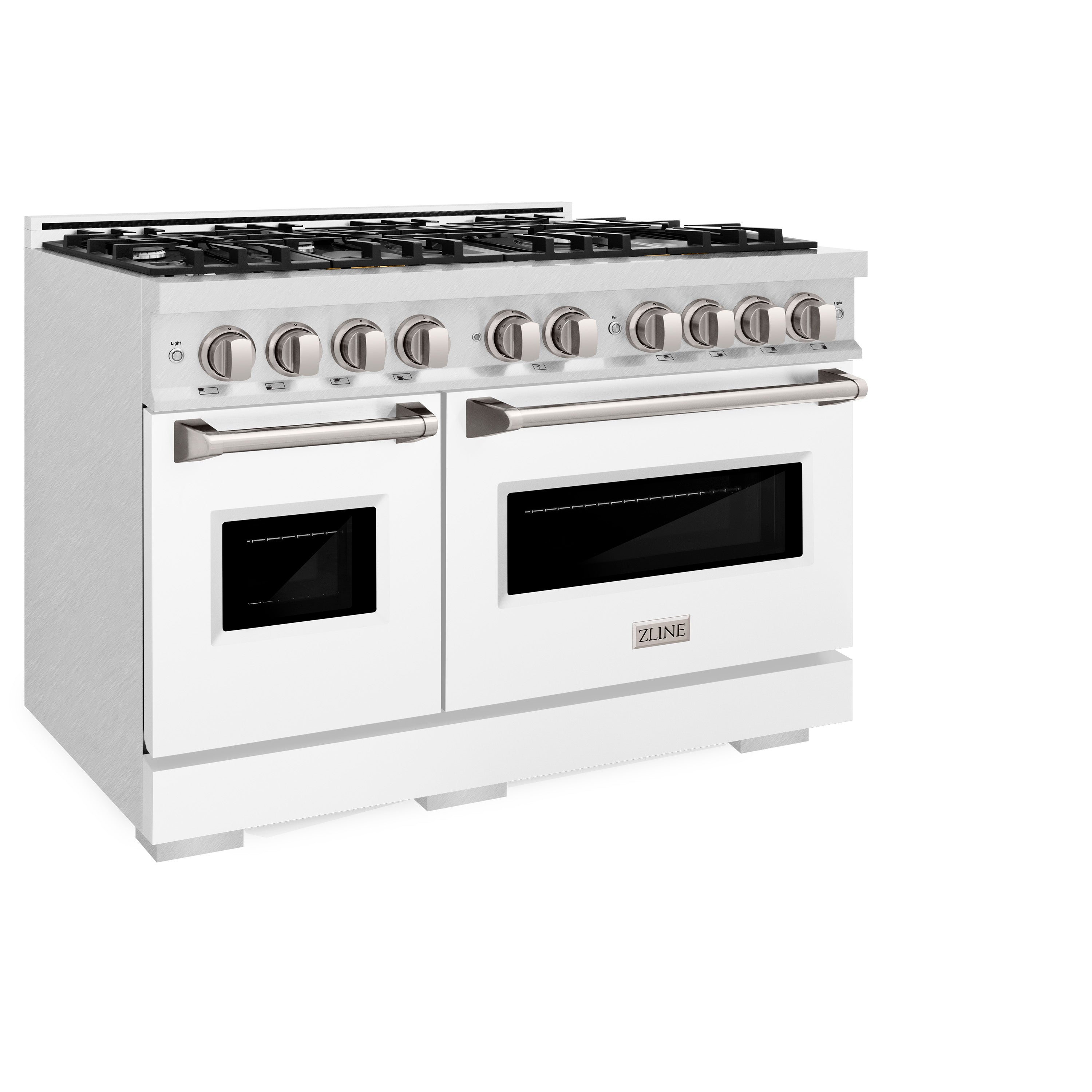 ZLINE 48 in. Gas Range Double Oven 6.7 cu. ft. 8 Burners Satin Stainless Steel with White Matte Doors (CGRS-WM-48)