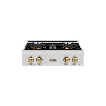 ZLINE Autograph Edition 30" Classic Gas Rangetop with 4 Burner DuoPro™ Cooktop in Satin Stainless Steel and Champagne Bronze Accents, PCRTSZ-30-CB