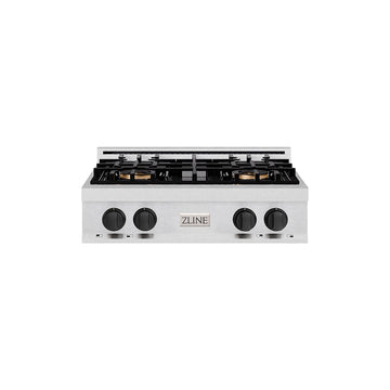 ZLINE Autograph Edition 30" Classic Gas Rangetop with 4 Burner DuoPro™ Cooktop in Satin Stainless Steel and Matte Black Accents, PCRTSZ-30-MB
