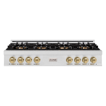 ZLINE Autograph 48" Classic Gas Rangetop with 8 Burner DuoPro™ Cooktop in Satin Stainless Steel and Champagne Bronze Accents, PCRTSZ-48-CB