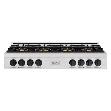 ZLINE Autograph 48" Classic Gas Rangetop with 8 Burner DuoPro™ Cooktop in Satin Stainless Steel and Matte Black Accents, PCRTSZ-48-MB