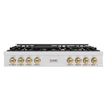 ZLINE Autograph 48" Legacy Gas Rangetop with 7 Burners and Porcelain Cooktop in Satin Stainless Steel with Champagne Bronze Accents, RTSZ-48-CB
