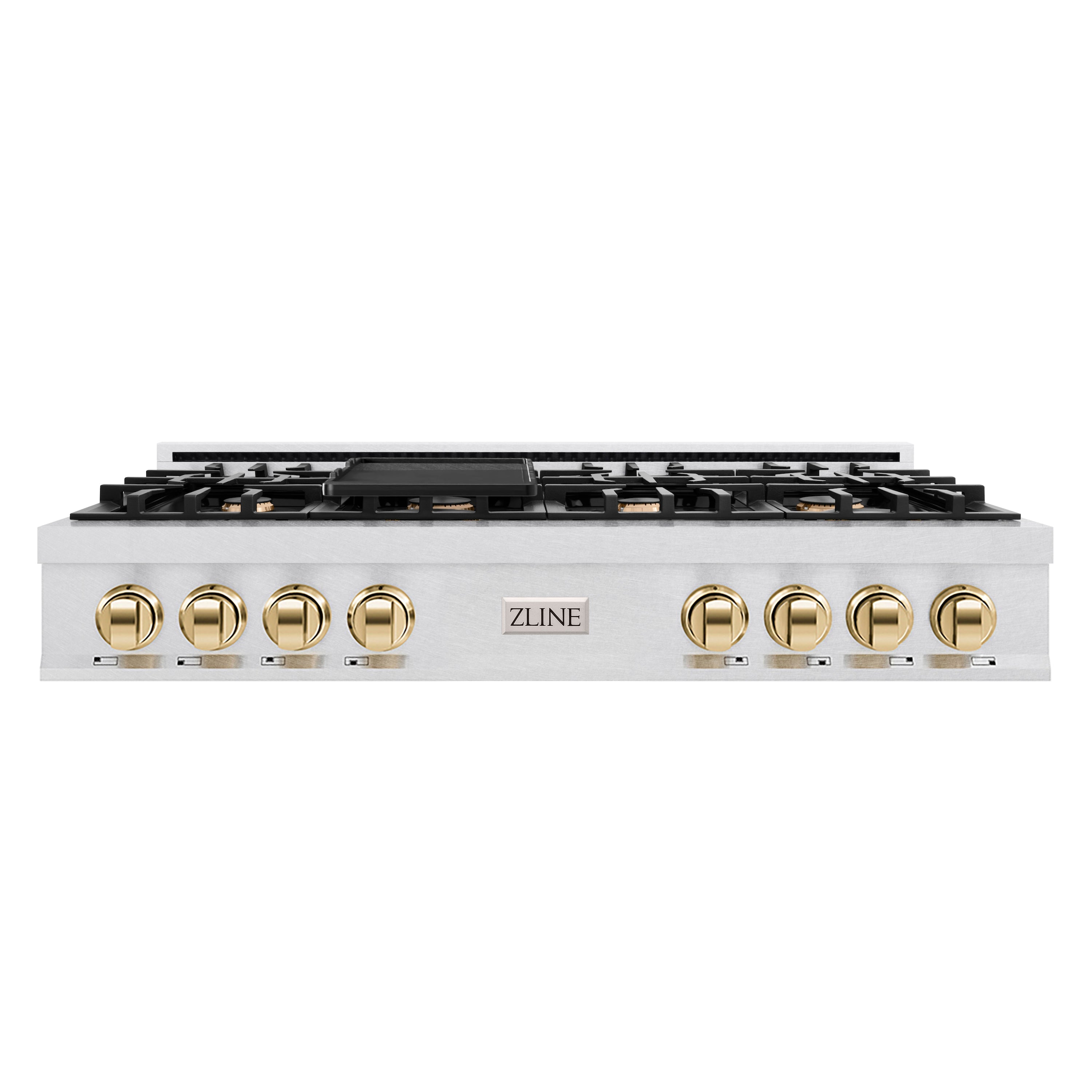 ZLINE Autograph 48" Legacy Gas Rangetop with 7 Burners and Porcelain Cooktop in Satin Stainless Steel with Polished Gold Accents, RTSZ-48-G