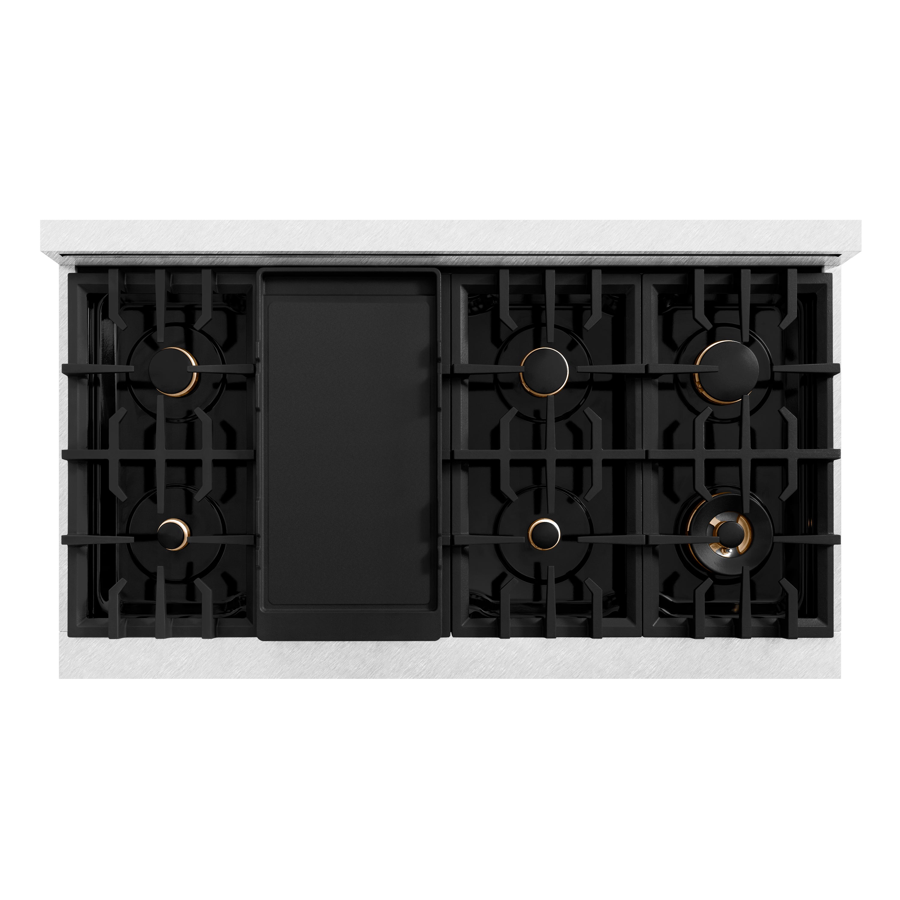 ZLINE Autograph 48" Legacy Gas Rangetop with 7 Burners and Porcelain Cooktop in Satin Stainless Steel with Polished Gold Accents, RTSZ-48-G