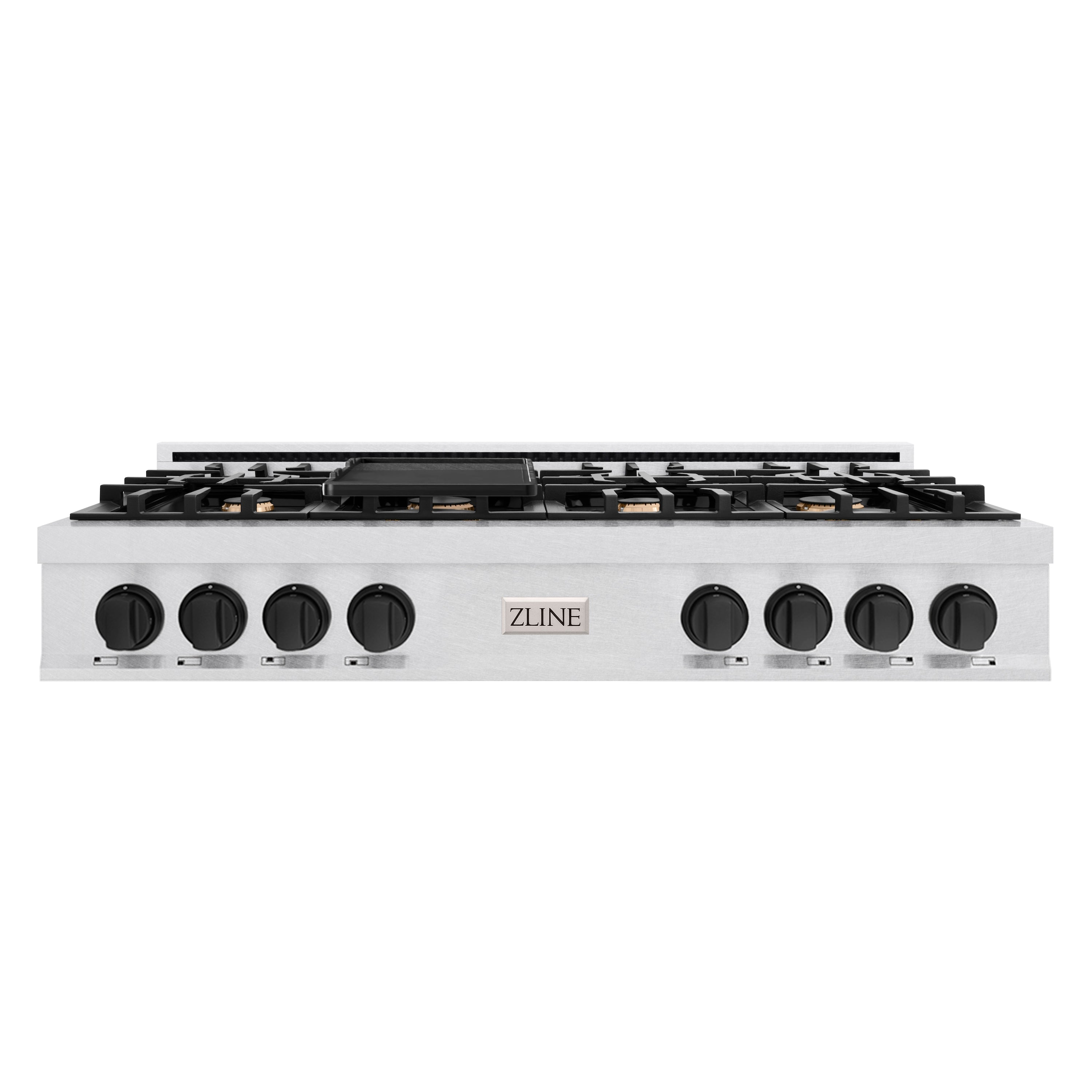 ZLINE Autograph 48" Legacy Gas Rangetop with 7 Burners and Porcelain Cooktop in Satin Stainless Steel with Matte Black Accents, RTSZ-48-MB