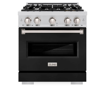 ZLINE 30 in. 4.2 cu. ft. Classic Dual Fuel Range with 4 Gas Burners and Electric Convection Oven in Stainless Steel with Black Matte Door (CDR-BLM-30)