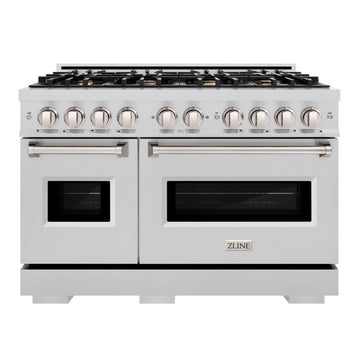 ZLINE 48 in. Classic Double Oven Dual Fuel Range with 8 Brass Burners, 6.7 cu. ft., Stainless Steel, MODEL CDR-BR-48