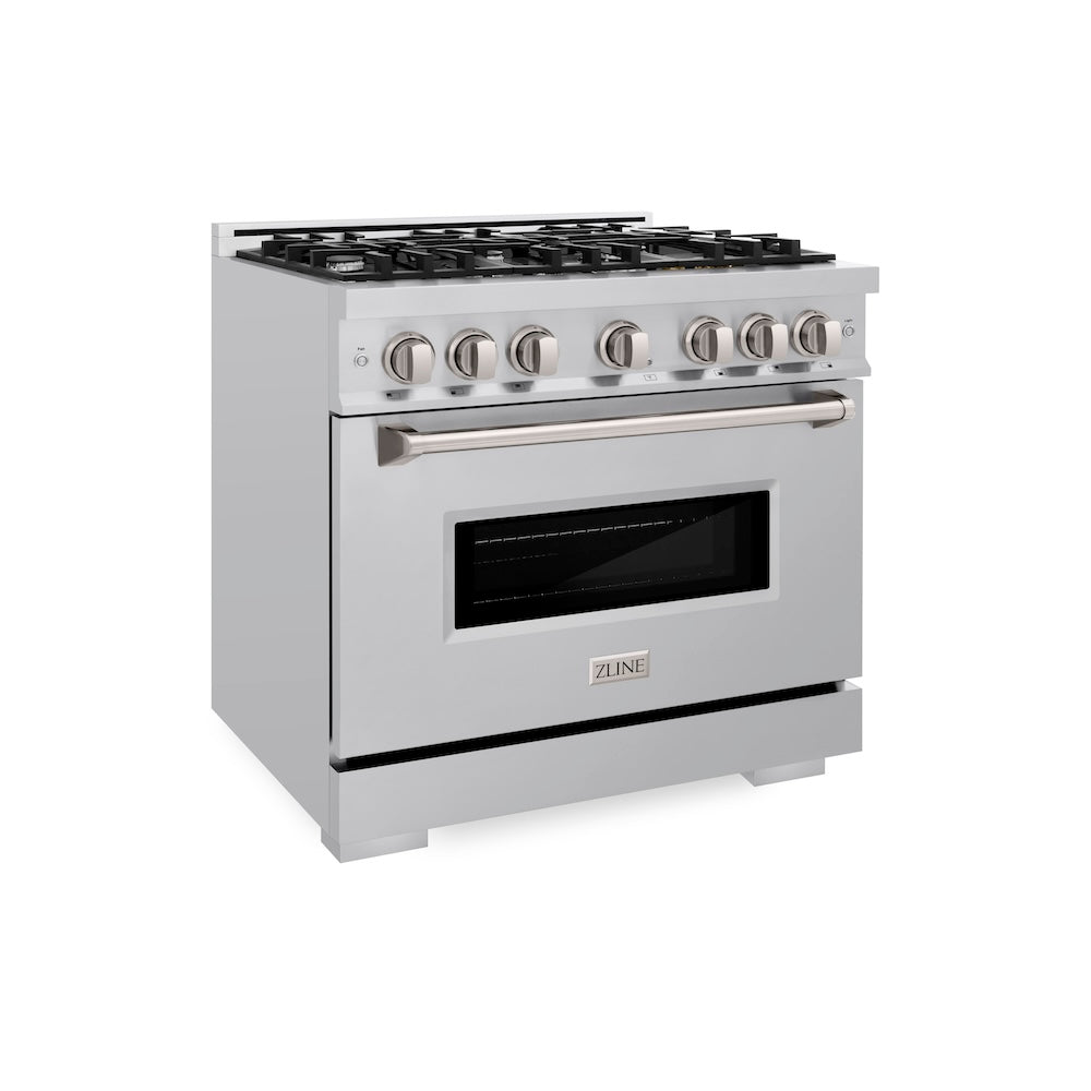 ZLINE 36 in. Dual Fuel Range 5.2 cu. ft. Stainless Steel 6 Gas Burners Electric Convection Oven, MODEL CDR36