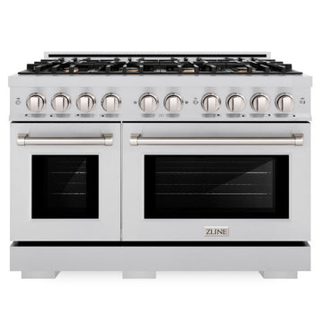 ZLINE 48 in. Dual Fuel Range 6.7 cu. ft. Double Oven with 8 Brass Burners Stainless Steel, MODEL HDR-BR-48