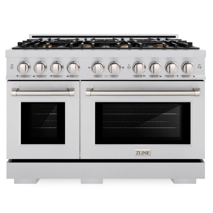 ZLINE 48 in. Dual Fuel Range 6.7 cu. ft. Double Oven with 8 Brass Burners Stainless Steel, MODEL HDR-BR-48