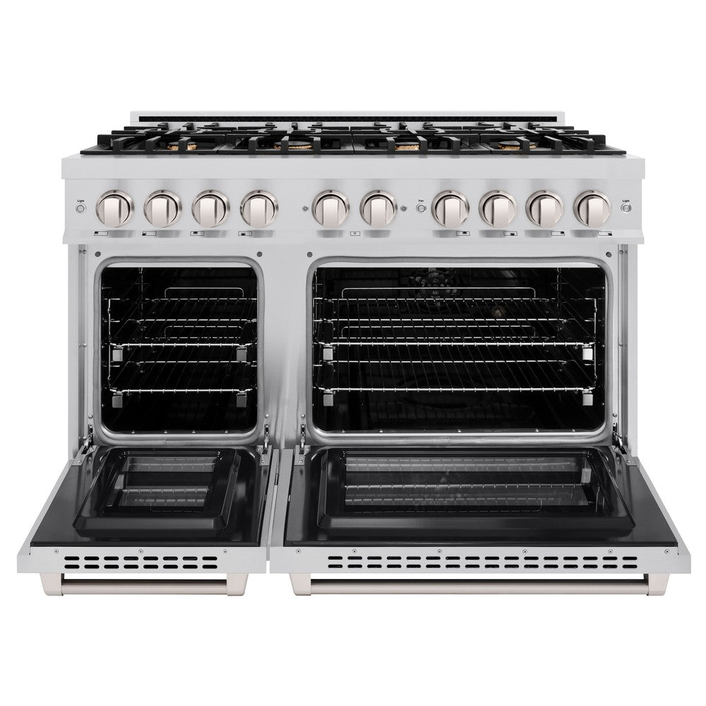 ZLINE 48 in. Dual Fuel Range 6.7 cu. ft. Double Oven with 8 Brass Burners Stainless Steel, MODEL HDR-BR-48