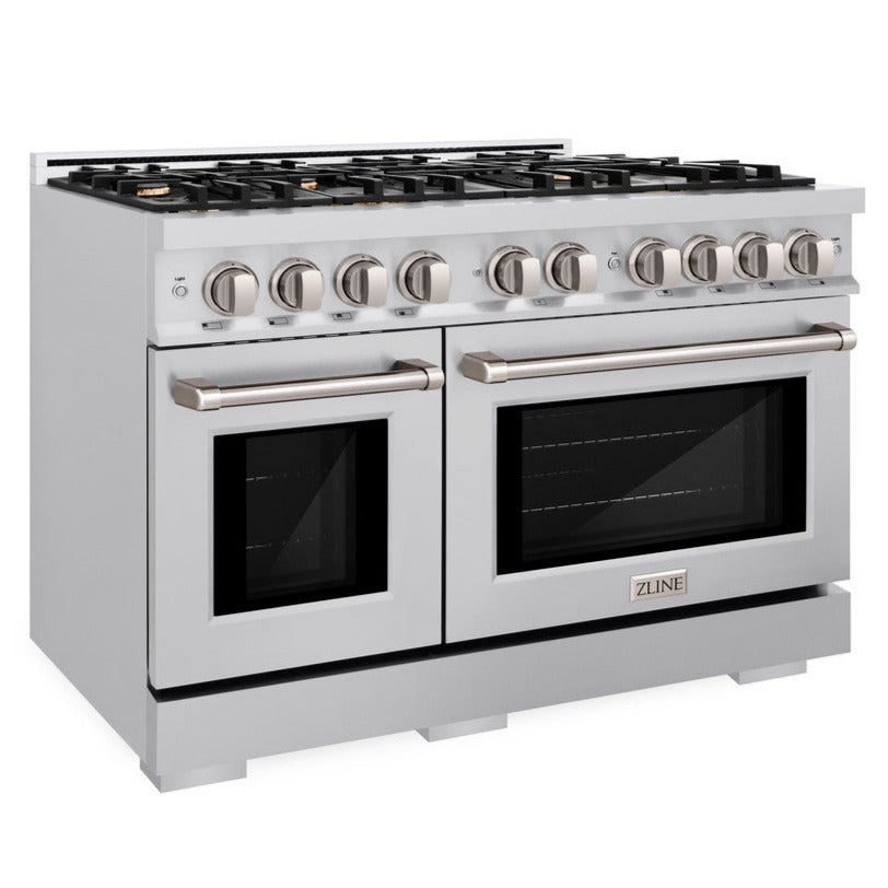 ZLINE 48 in. Dual Fuel Range 6.7 cu. ft. Double Oven with 8 Brass Burners Stainless Steel, MODEL HDR-BR-48