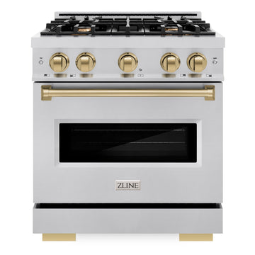 ZLINE 30 in. Dual Fuel Range 4.2 cu. ft. 4 Burner Stainless Steel with Champagne Bronze Accents (CDRZ-30-CB)