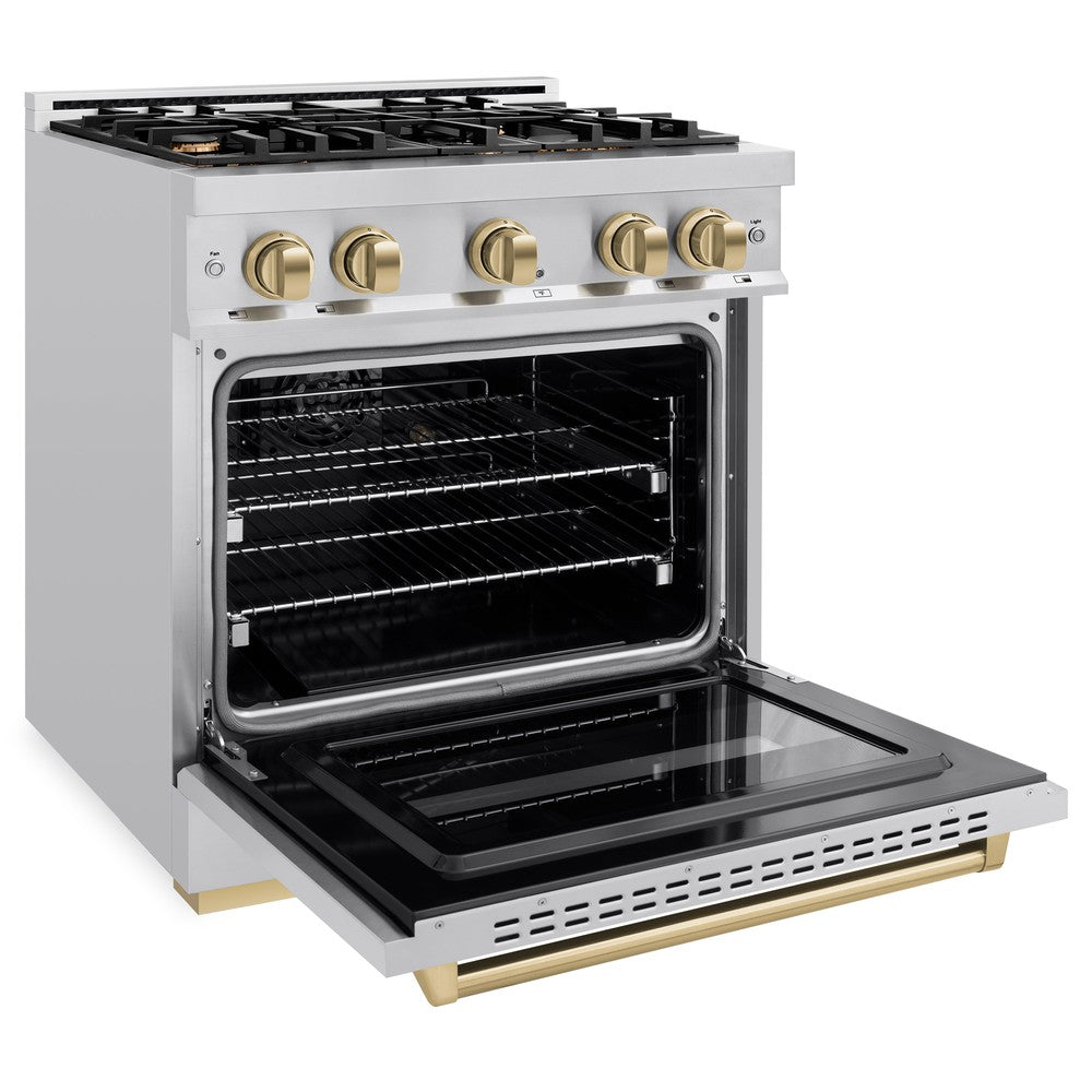 ZLINE 30 in. Dual Fuel Range 4.2 cu. ft. 4 Burner Stainless Steel with Champagne Bronze Accents (CDRZ-30-CB)