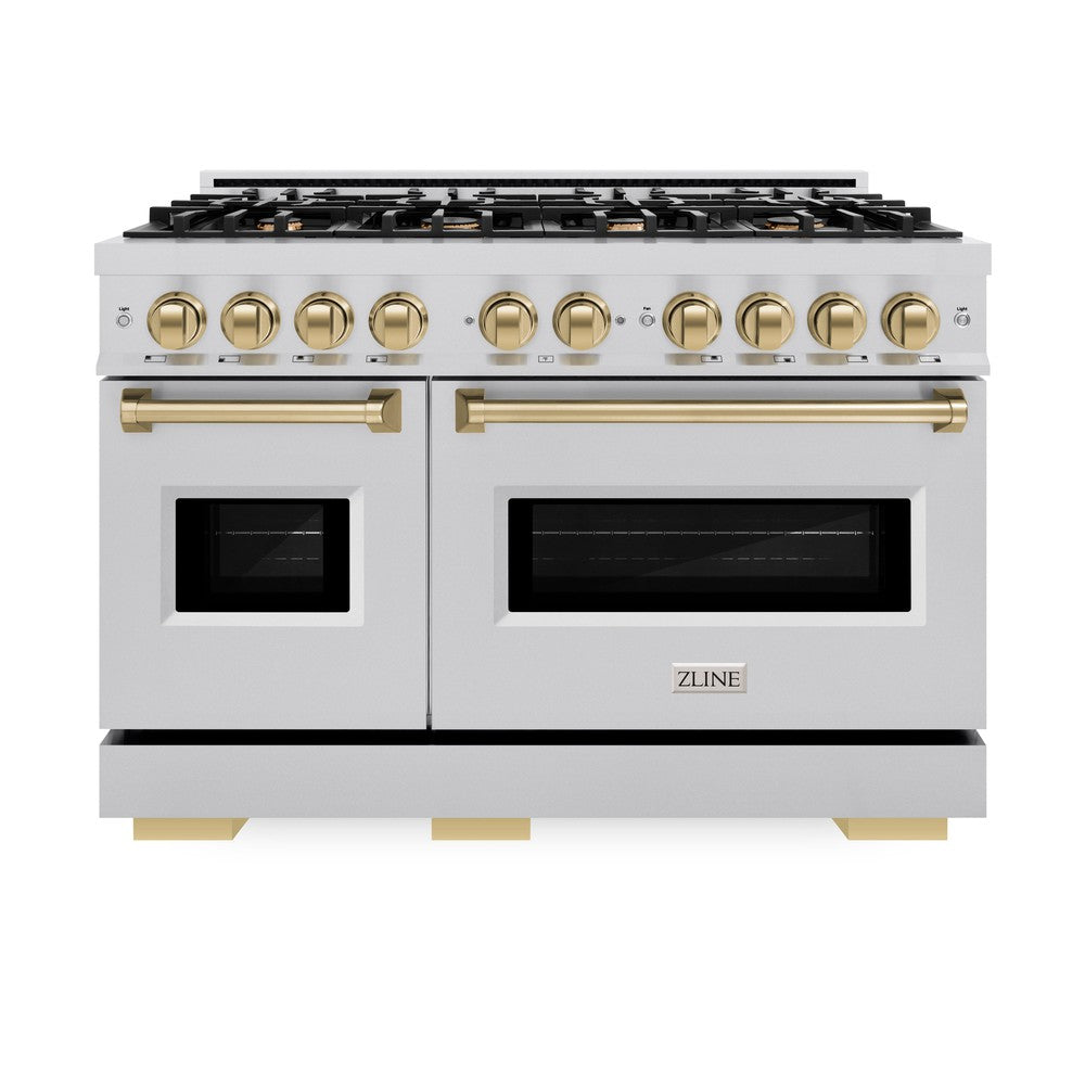 ZLINE 48 in. Dual Fuel Range 6.7 cu. ft. Double Oven 8 Burners Stainless Steel with Champagne Bronze Accents (CDRZ-48-CB)