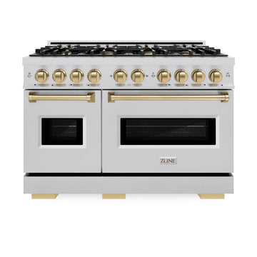 ZLINE 48 in. Dual Fuel Range 6.7 cu. ft. Double Oven 8 Burners Stainless Steel with Champagne Bronze Accents (CDRZ-48-CB)