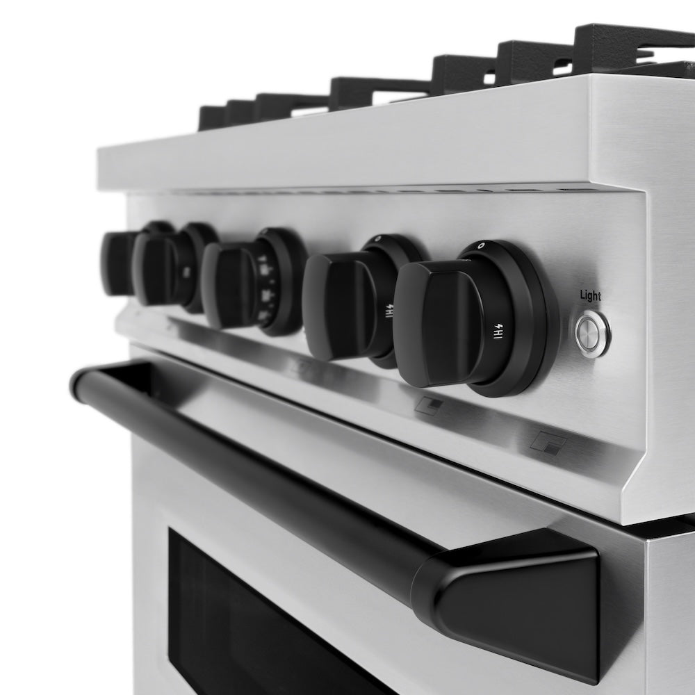 ZLINE Autograph Edition 30 in. Classic Dual Fuel Range, 4 Burners, 4.2 cu. ft. Oven, Stainless Steel with Matte Black Accents (CDRZ-30-MB)