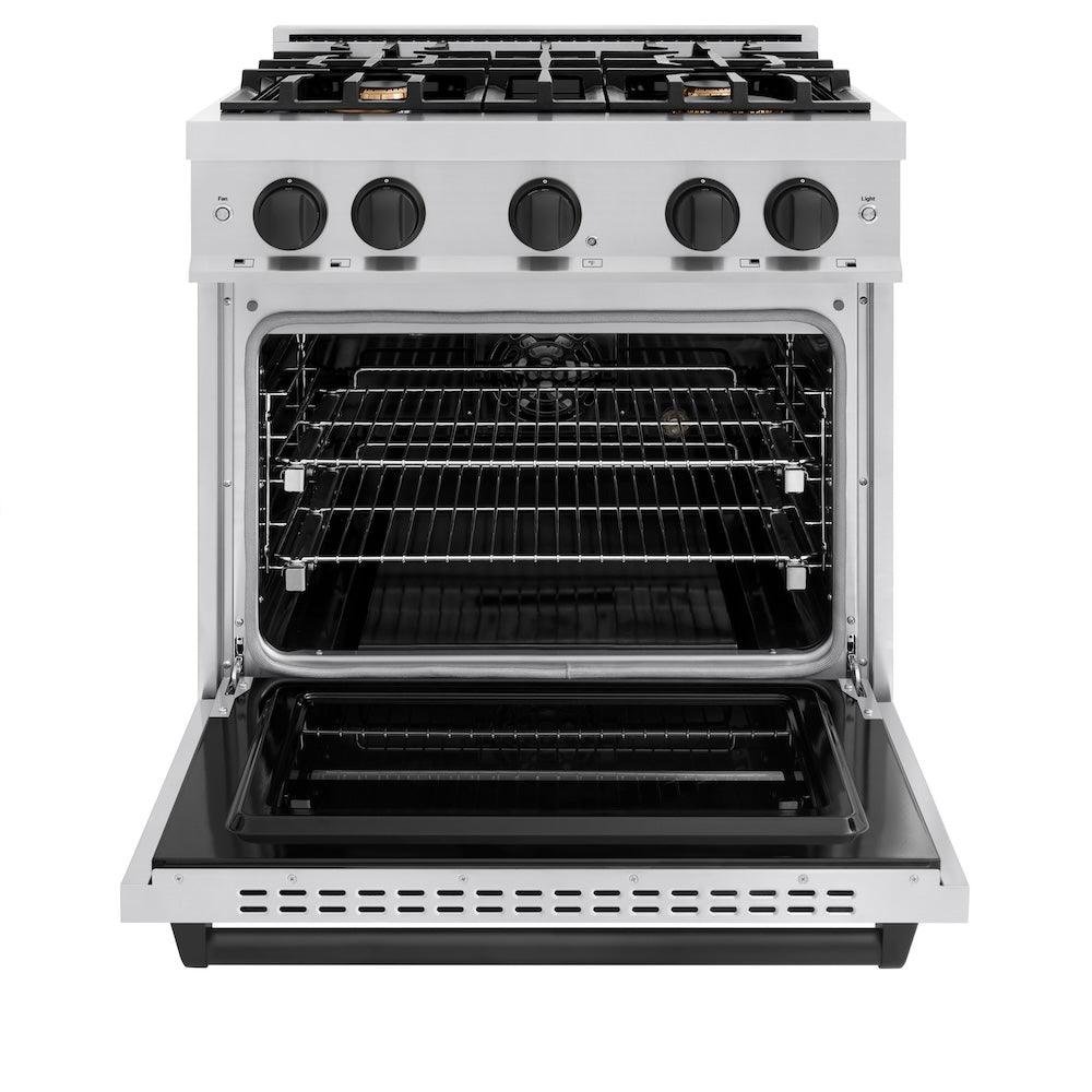 ZLINE Autograph Edition 30 in. Classic Dual Fuel Range, 4 Burners, 4.2 cu. ft. Oven, Stainless Steel with Matte Black Accents (CDRZ-30-MB)