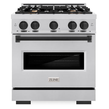 ZLINE Autograph Edition 30 in. Classic Dual Fuel Range, 4 Burners, 4.2 cu. ft. Oven, Stainless Steel with Matte Black Accents (CDRZ-30-MB)
