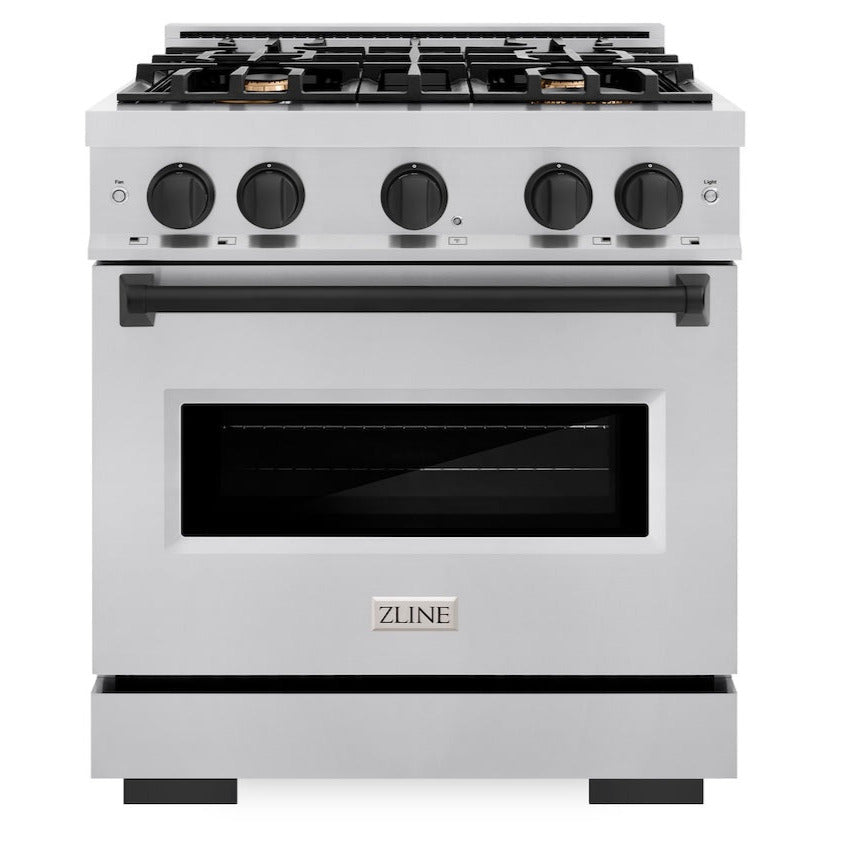 ZLINE Autograph Edition 30 in. Classic Dual Fuel Range, 4 Burners, 4.2 cu. ft. Oven, Stainless Steel with Matte Black Accents (CDRZ-30-MB)