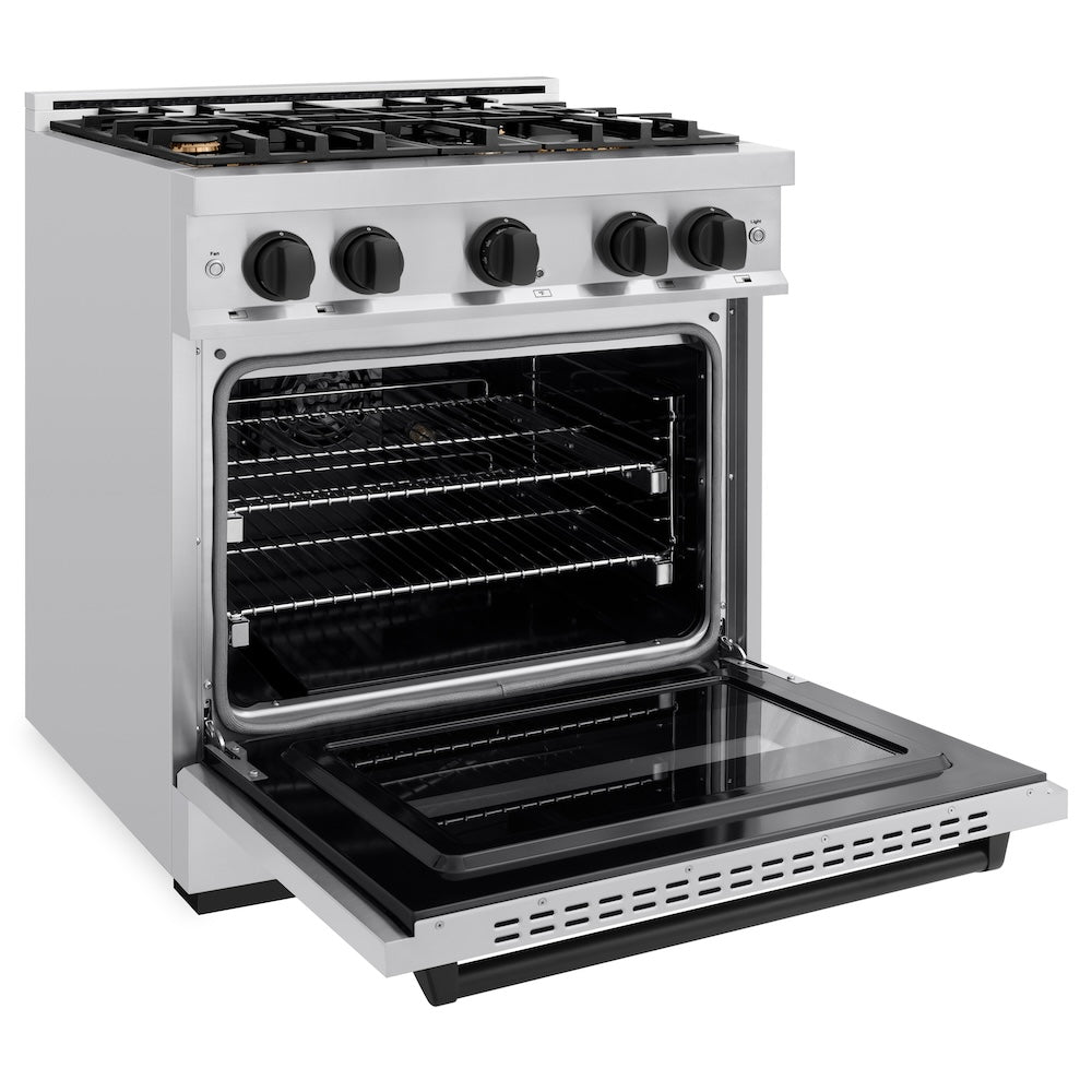 ZLINE Autograph Edition 30 in. Classic Dual Fuel Range, 4 Burners, 4.2 cu. ft. Oven, Stainless Steel with Matte Black Accents (CDRZ-30-MB)