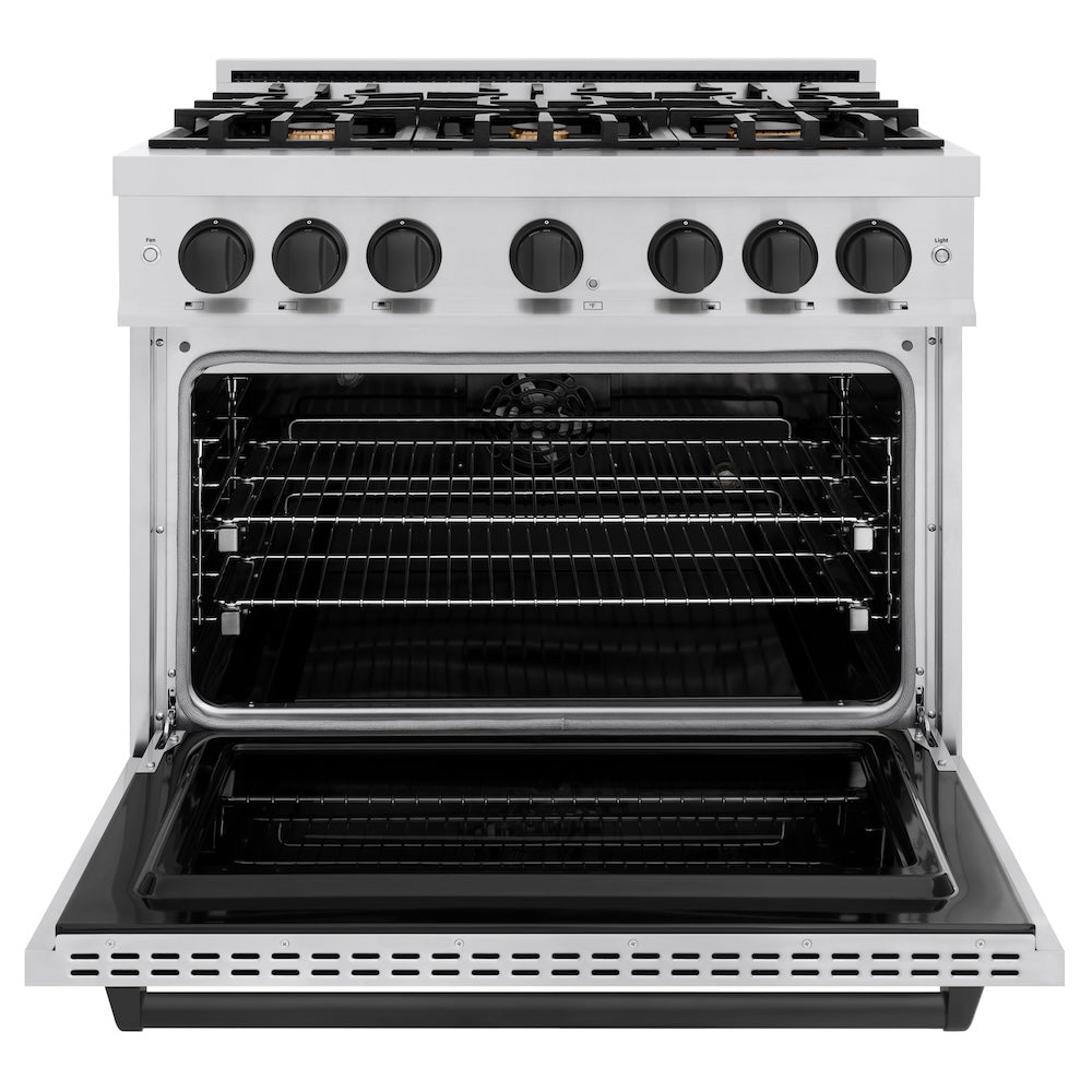 ZLINE 36 in. Dual Fuel Range 5.2 cu. ft. 6 Burners Stainless Steel Matte Black Accents (CDRZ-36-MB)