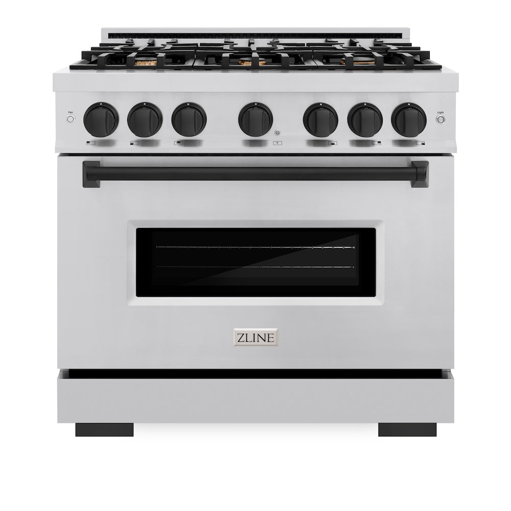 ZLINE 36 in. Dual Fuel Range 5.2 cu. ft. 6 Burners Stainless Steel Matte Black Accents (CDRZ-36-MB)