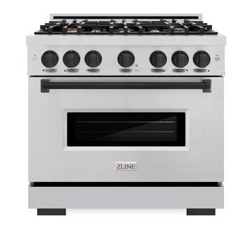 ZLINE 36 in. Dual Fuel Range 5.2 cu. ft. 6 Burners Stainless Steel Matte Black Accents (CDRZ-36-MB)