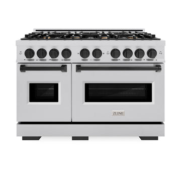ZLINE Autograph Edition 48 in. Classic Double Oven Dual Fuel Range with 8 Gas Burners, 6.7 cu. ft. Capacity, Stainless Steel with Matte Black Accents (CDRZ-48-MB)