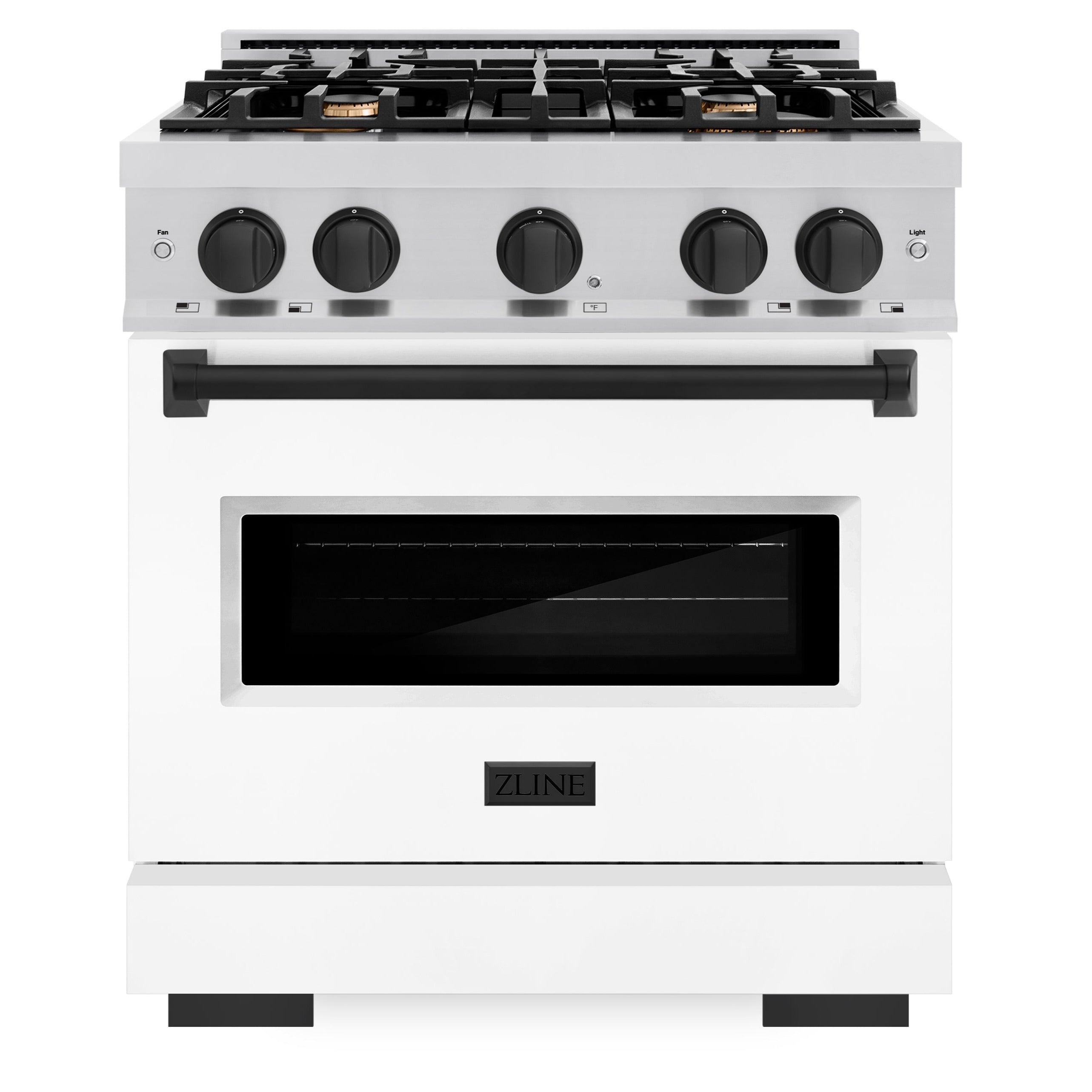 ZLINE Autograph Edition 30 in. Classic Dual Fuel Range, 4 Burners, 4.2 cu. ft. Oven, Stainless Steel with White Matte Door and Matte Black Accents (CDRZ-WM-30-MB)