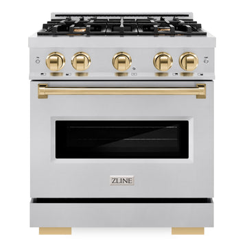 ZLINE 30 in. Classic Dual Fuel Range 4.2 cu. ft. 4 Burners Stainless Steel with Polished Gold Accents (CDRZ-30-G)
