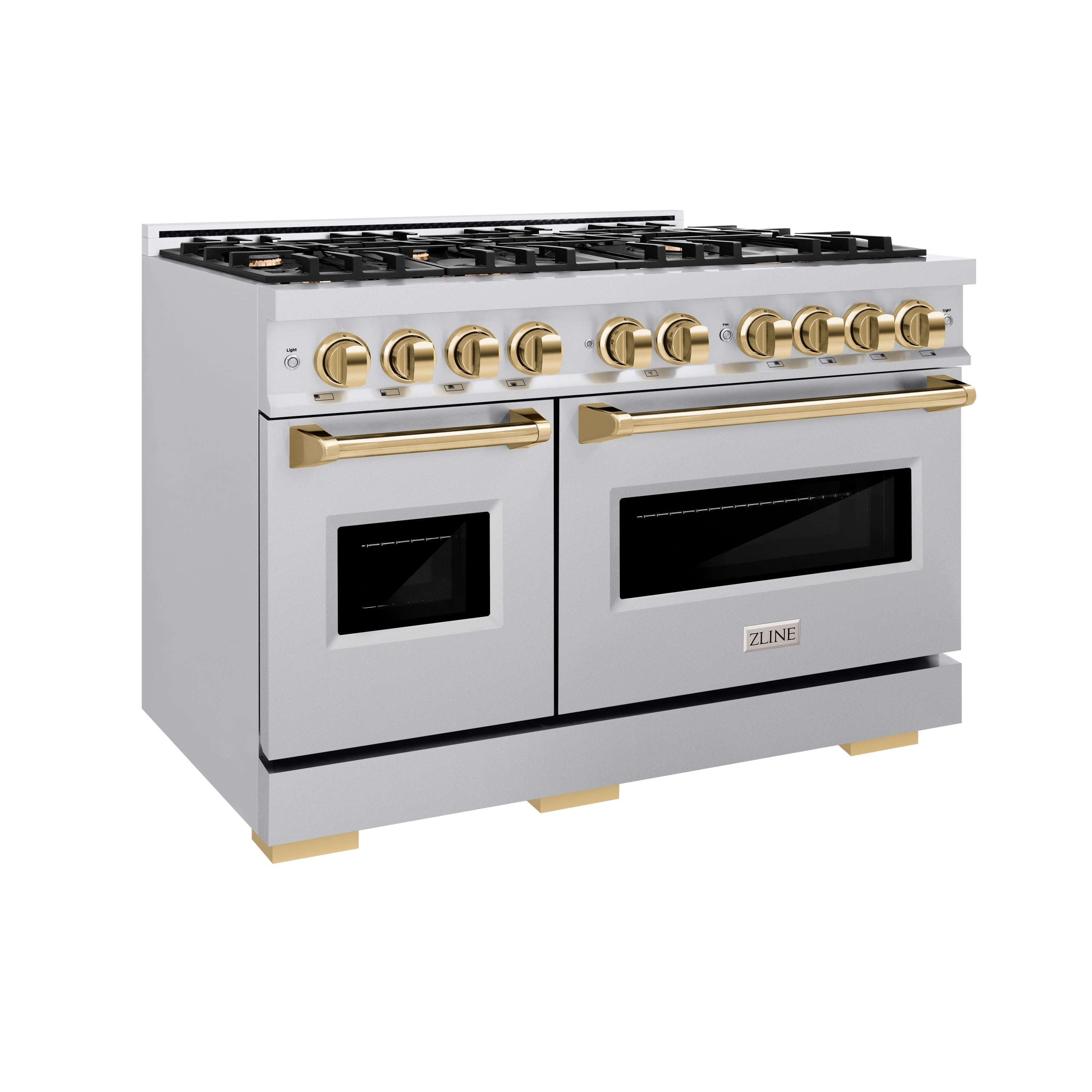 ZLINE 48 in. Dual Fuel Range 6.7 cu. ft. Double Oven 8 Burner Cooktop Stainless Steel with Polished Gold Accents (CDRZ-48-G)