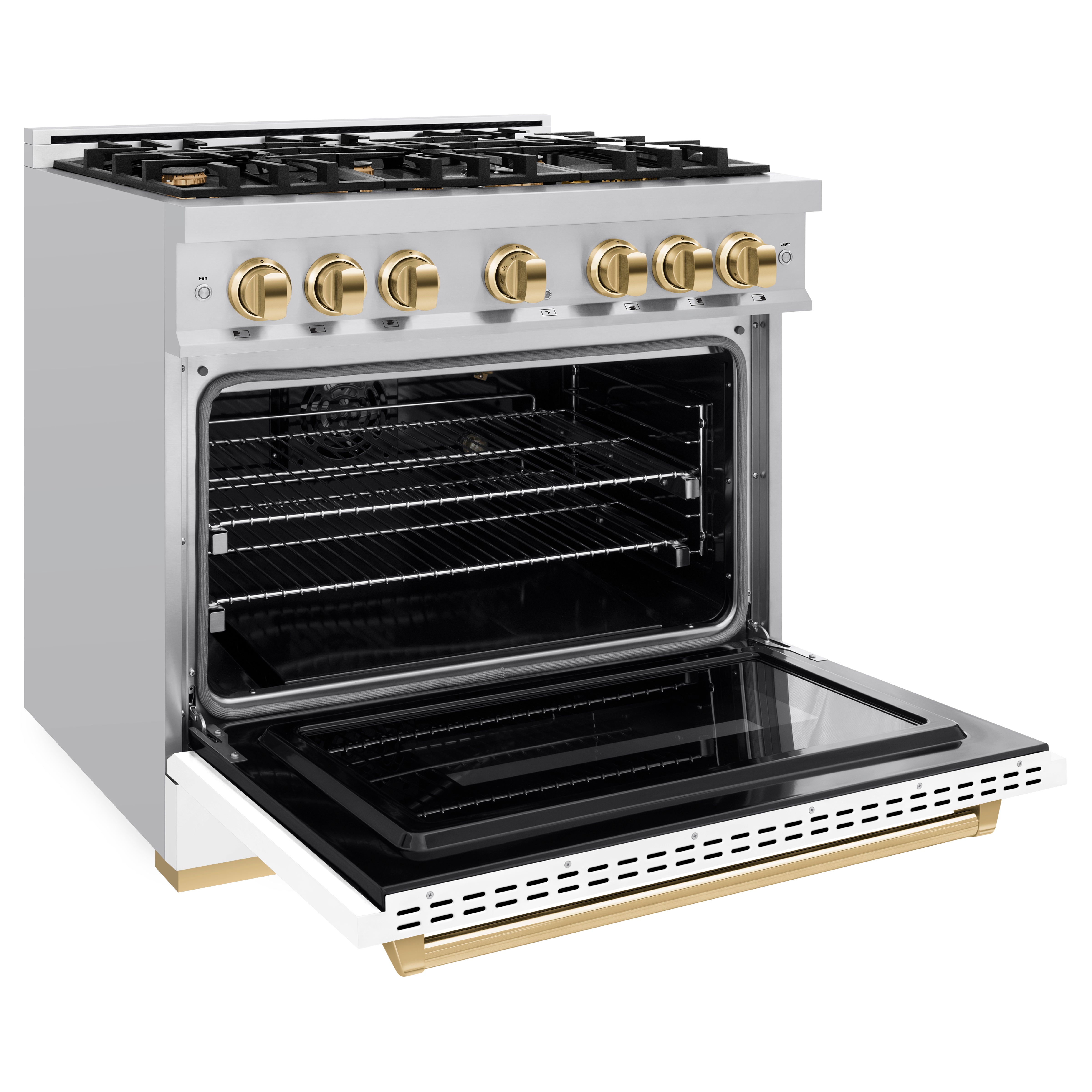 ZLINE 36 in. Gas Range 5.2 cu. ft. 6 Burners Stainless Steel White Matte Door Polished Gold Accents (CGRZ-WM-36-G)