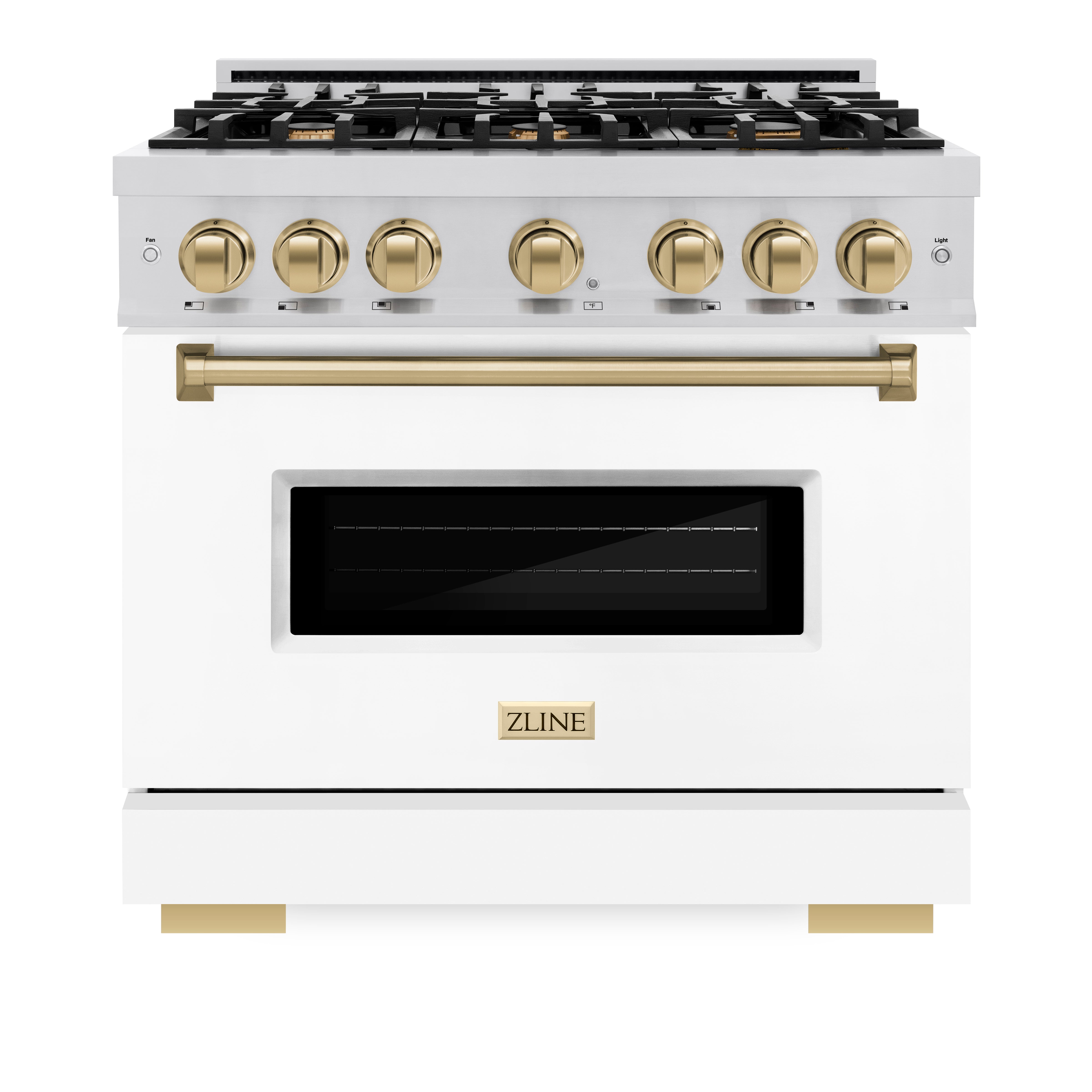 ZLINE 36 in. Gas Range 5.2 cu. ft. 6 Burners Stainless Steel with White Matte Door and Champagne Bronze Accents (CGRZ-WM-36-CB)