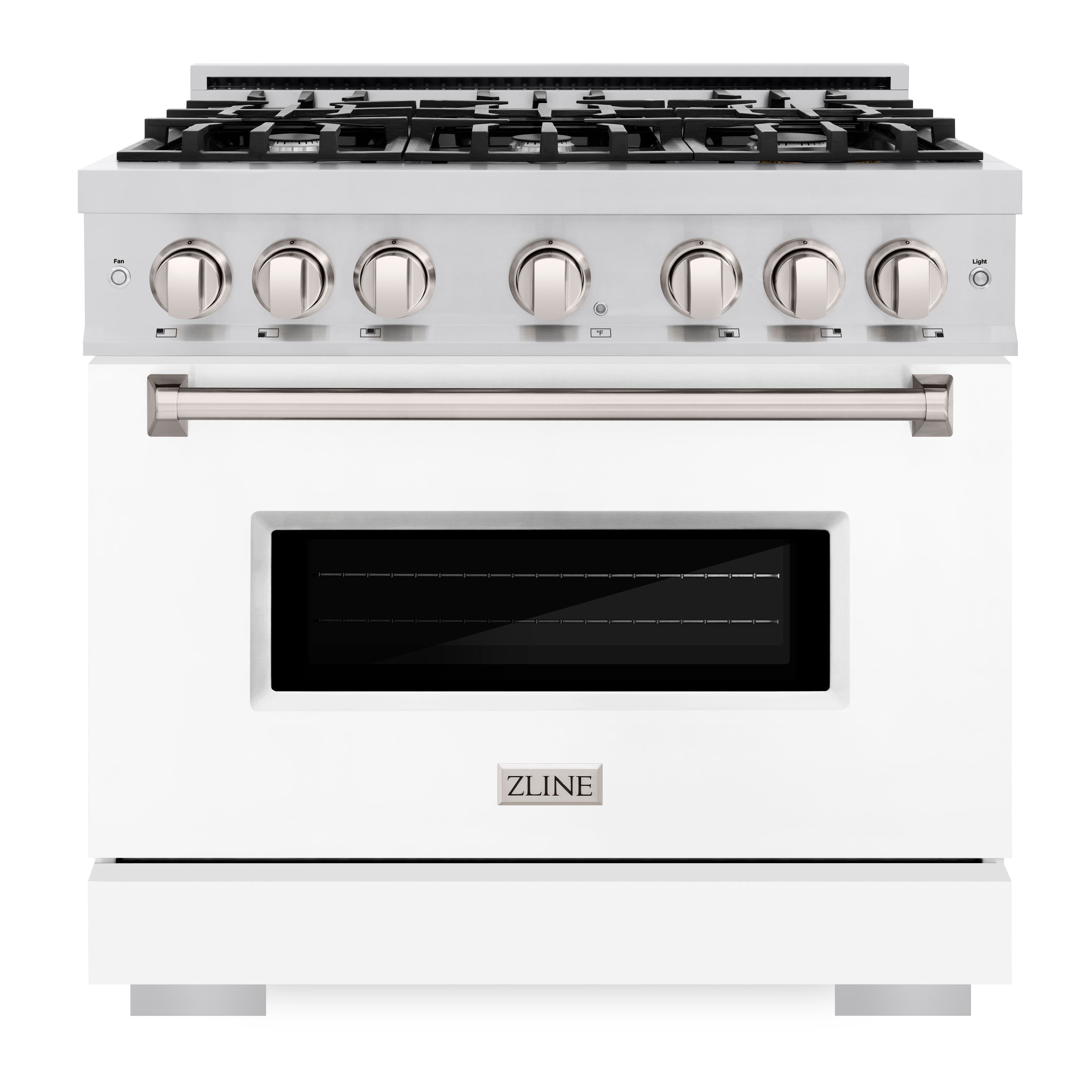 ZLINE 36 in. Classic Dual Fuel Range 5.2 cu. ft. with 6 Gas Burners and Electric Convection Oven, Stainless Steel with White Matte Door (CDR-WM-36)