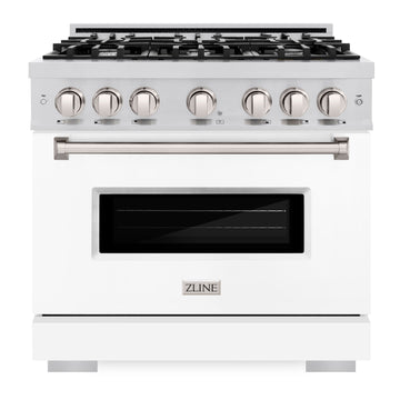ZLINE 36 in. Classic Dual Fuel Range 5.2 cu. ft. with 6 Gas Burners and Electric Convection Oven, Stainless Steel with White Matte Door (CDR-WM-36)