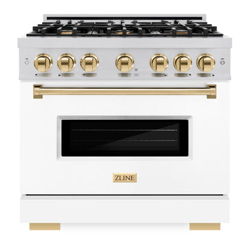 ZLINE 36 in. Gas Range 5.2 cu. ft. 6 Burners Stainless Steel White Matte Door Polished Gold Accents (CGRZ-WM-36-G)