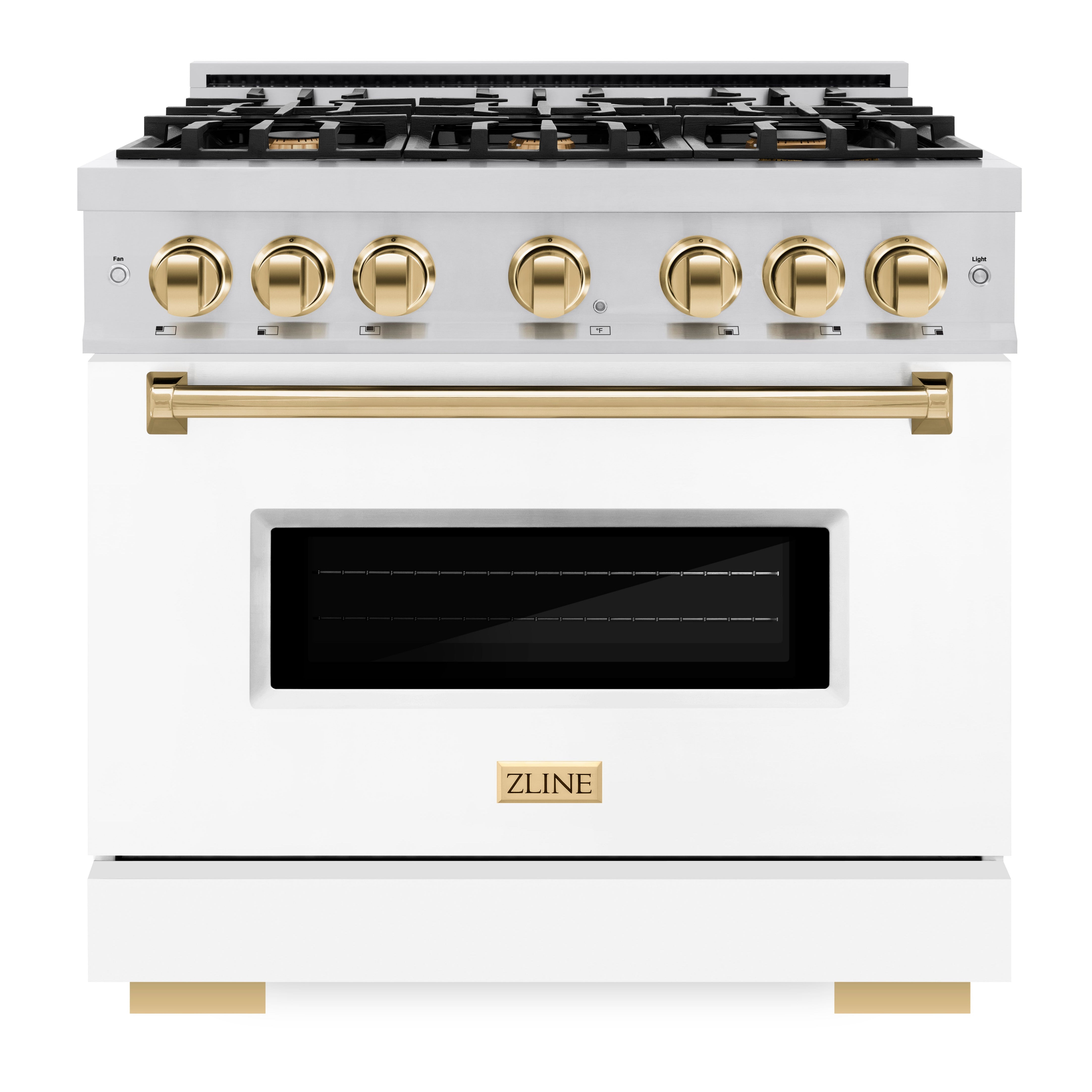 ZLINE 36 in. Gas Range 5.2 cu. ft. 6 Burners Stainless Steel White Matte Door Polished Gold Accents (CGRZ-WM-36-G)