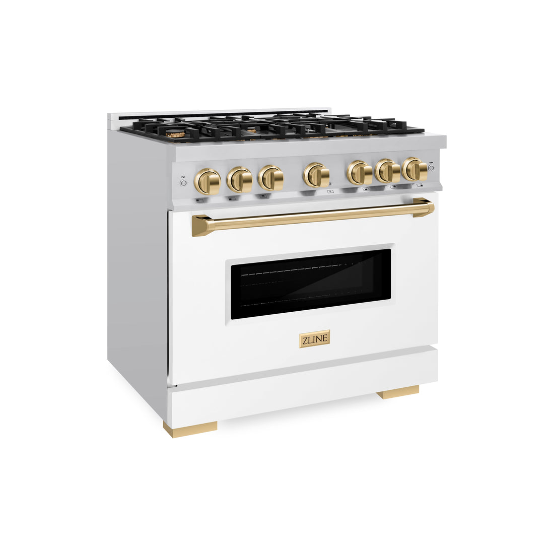 ZLINE 36 in. Gas Range 5.2 cu. ft. 6 Burners Stainless Steel White Matte Door Polished Gold Accents (CGRZ-WM-36-G)