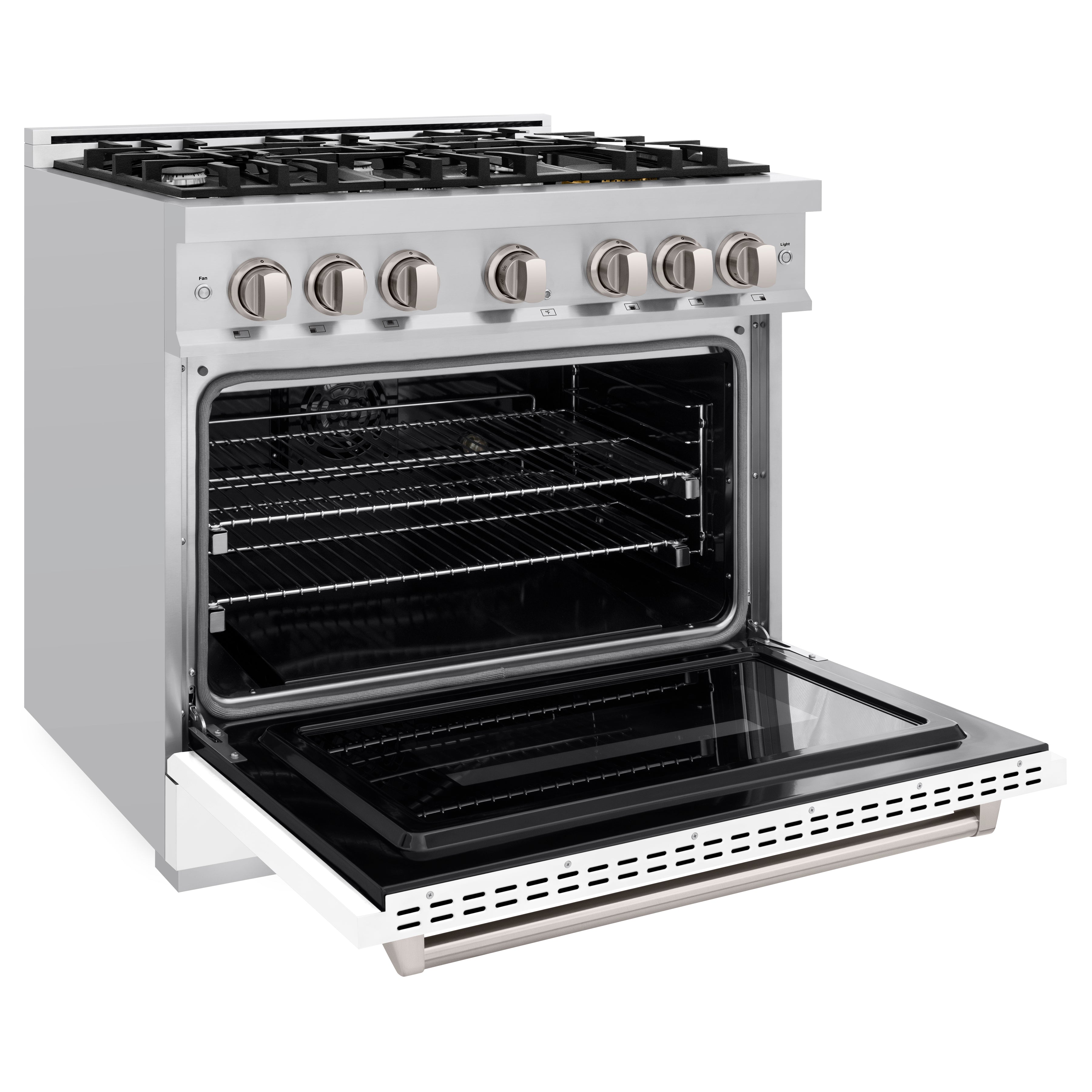 ZLINE 36 in. Classic Dual Fuel Range 5.2 cu. ft. with 6 Gas Burners and Electric Convection Oven, Stainless Steel with White Matte Door (CDR-WM-36)