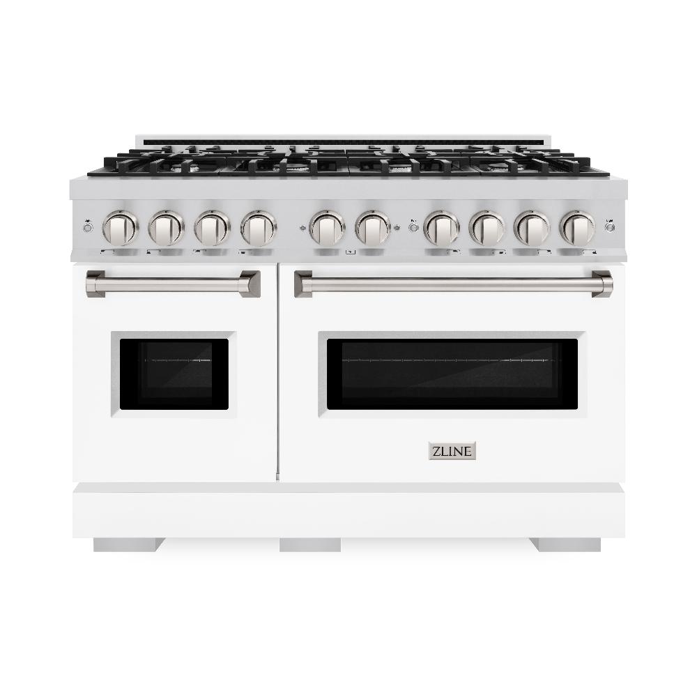 ZLINE 48-Inch Classic Dual Fuel Range with Double Oven, 8 Gas Burners, 6.7 cu. ft., Stainless Steel with White Matte Doors (CDR-WM-48)