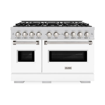 ZLINE 48-Inch Classic Dual Fuel Range with Double Oven, 8 Gas Burners, 6.7 cu. ft., Stainless Steel with White Matte Doors (CDR-WM-48)