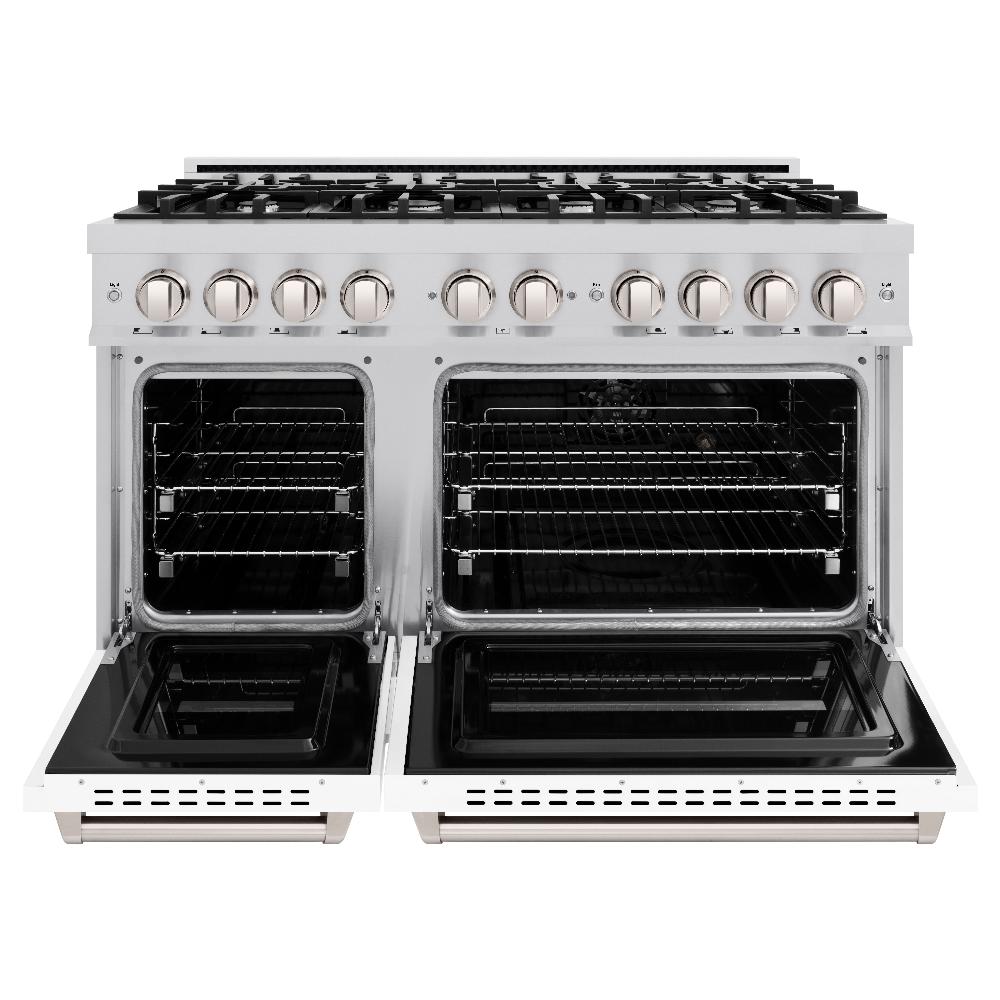 ZLINE 48-Inch Classic Dual Fuel Range with Double Oven, 8 Gas Burners, 6.7 cu. ft., Stainless Steel with White Matte Doors (CDR-WM-48)
